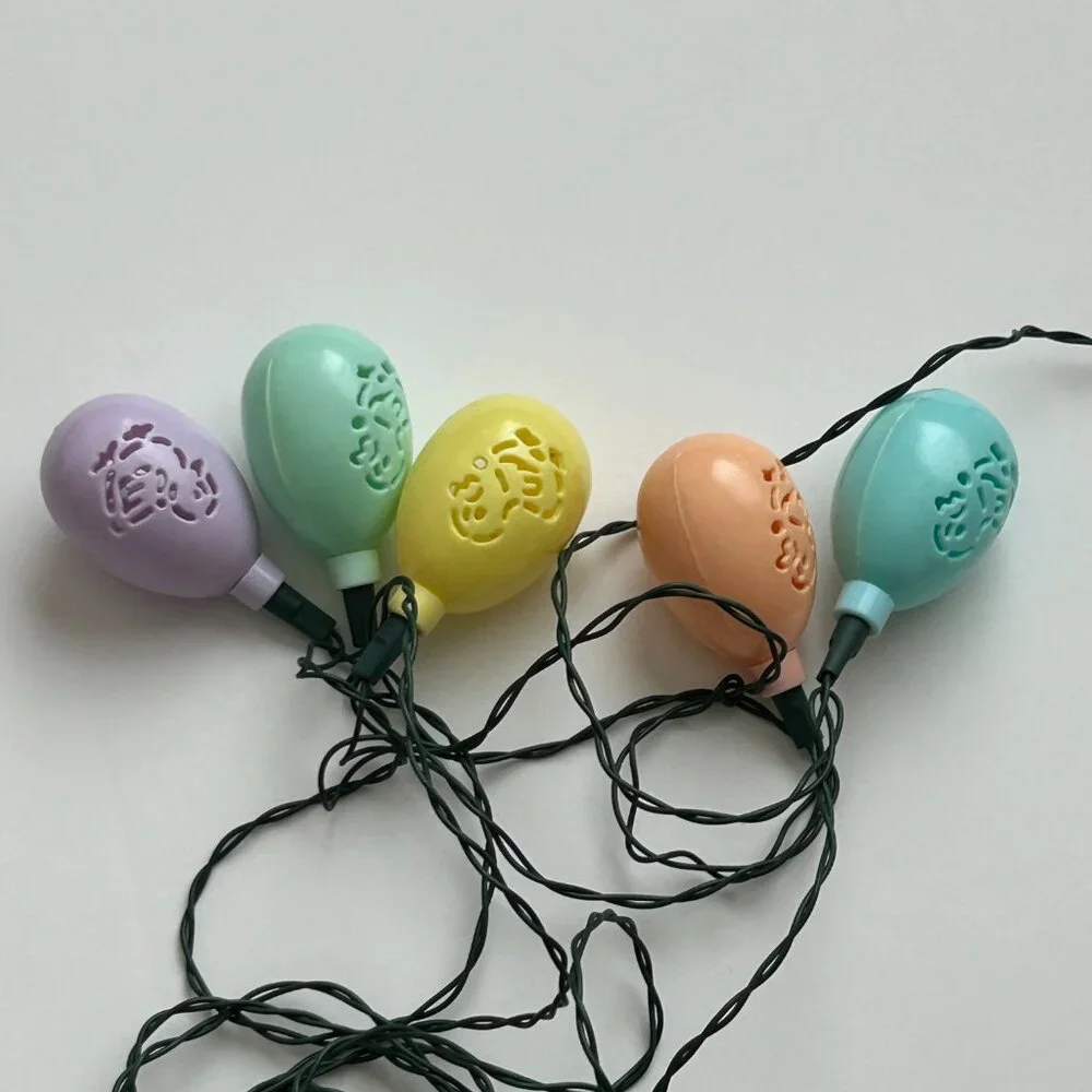 Happy Easter Blow Mold 10 Egg String Light Set Chick Duck Cutout Plastic Vintage